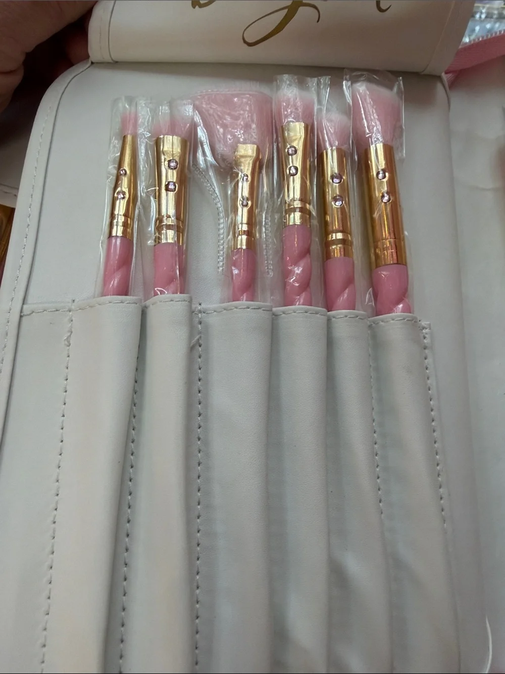 Pink Patent Makeup Brush Case with Gold Brand Plaque